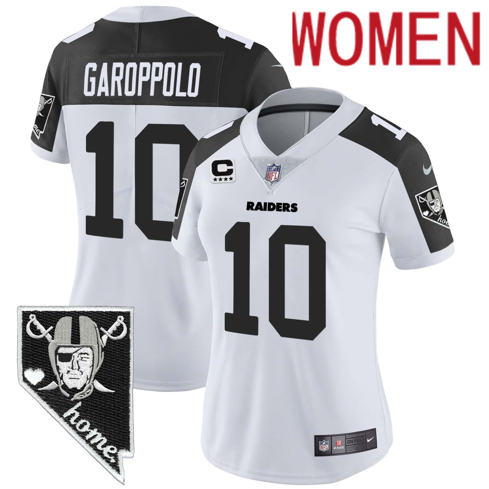 Women Oakland Raiders 10 Garoppo White 2024 Nike Nevada Home Patch Vapor NFL Jersey style 1
